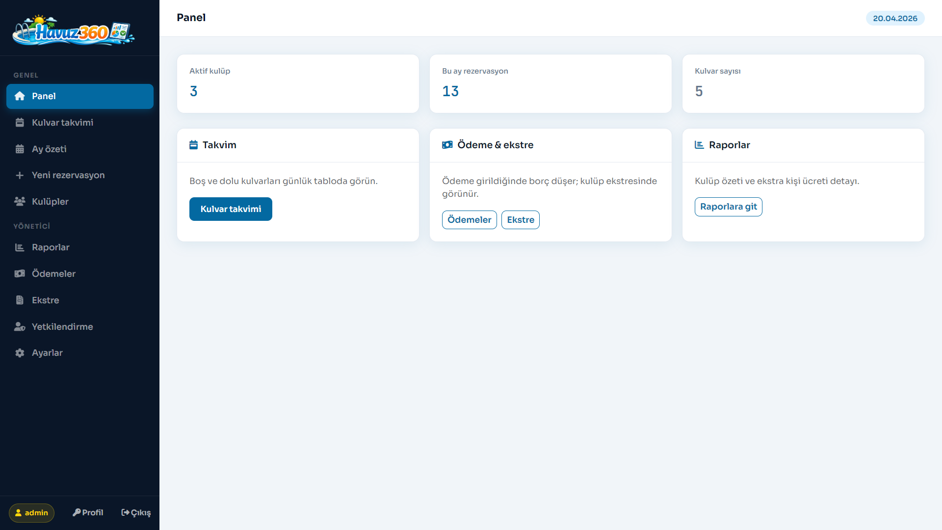 Havuz Yönetim Sistemi | Kulüp Rezervasyon, Seans ve Tahsilat Takibi